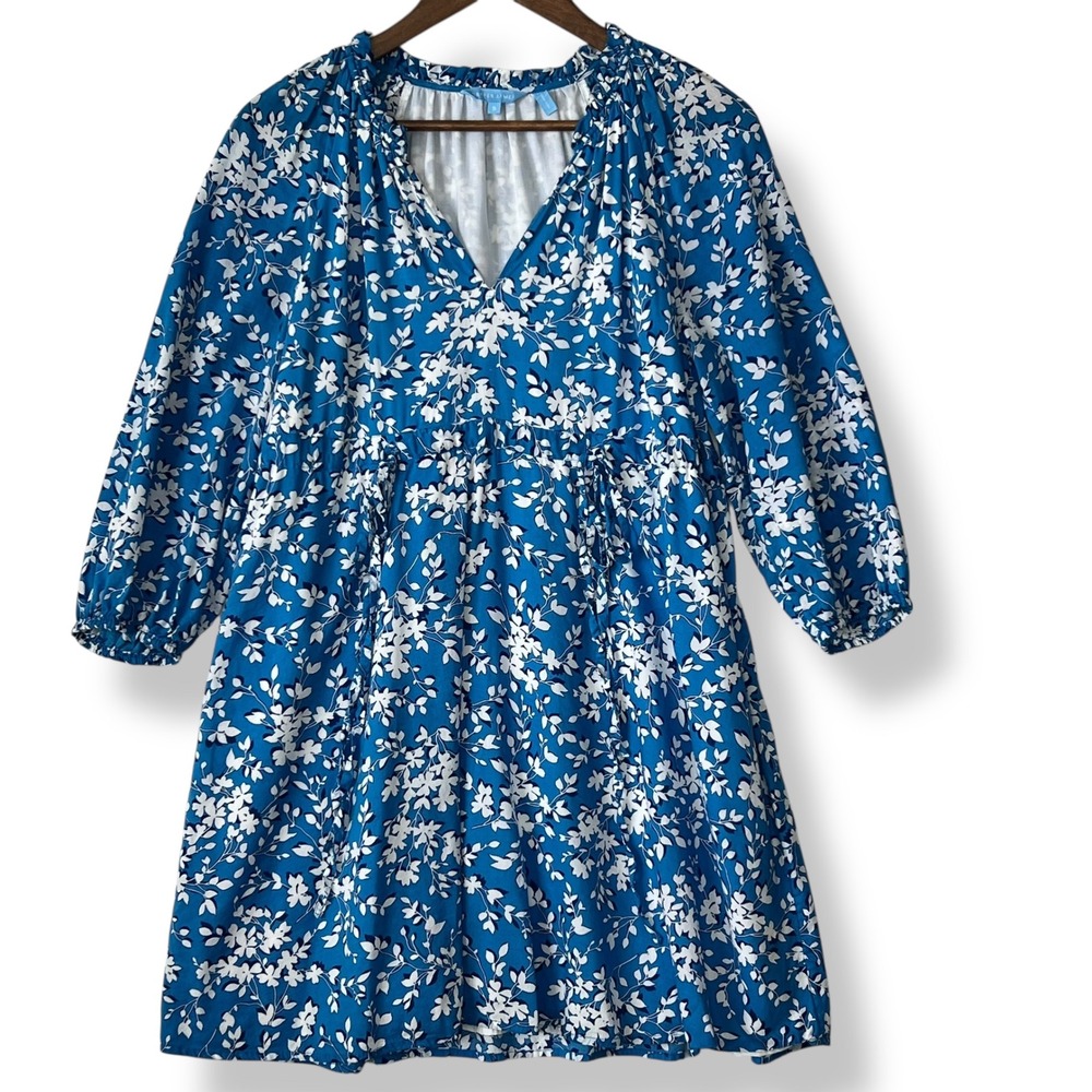 Draper James S Dress Kellie Bluebell Shadow Floral Babydoll Double Tie Waist